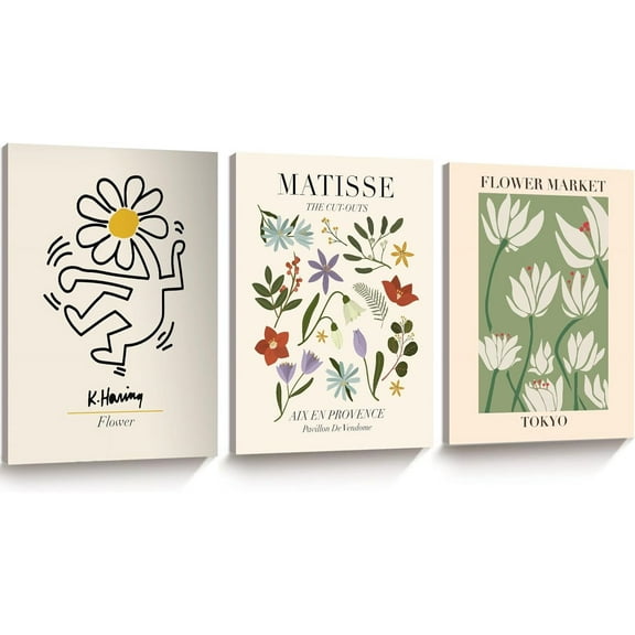 Framed Matisse Wall Art Set of 3,Minimalist Botanical Wall Decor,Truly Quality Canvas Prints for 12x16IN,Art Poster Decoration for Bathroom,Bedroom