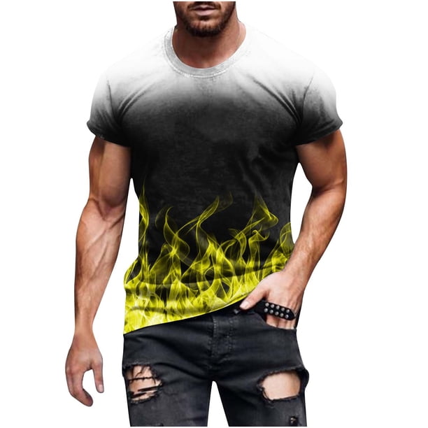 Mens Casual Pantalones Cortos Cuello Redondo Gradación Impresión Suéter Camiseta, Blusa Deportiva de Fitness para Hombres