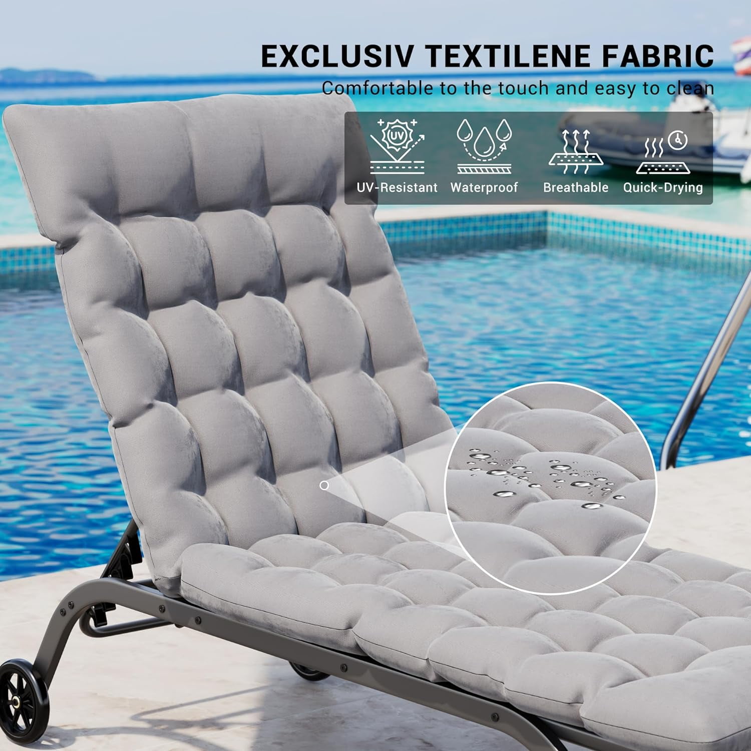 Extra Wide 67x20In Sun Lounger Chair Cushion Soft Outdoor Lounge