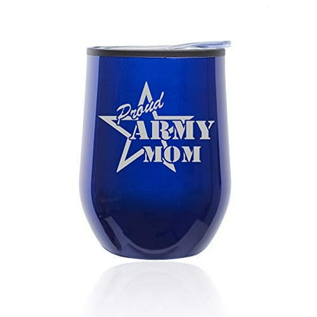 

Stemless Wine Tumbler Coffee Travel Mug Glass With Lid Proud Army Mom (Blue)