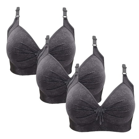 Gnurob Womens Lace Bralette 3 Pack Plus Size Bra Push Up Wire Free Bras Padded Seamless Bralettes Adjustable Straps Underwear for Heavy Breast Sprots Bra Clearance Saving B01-Gray X-Large