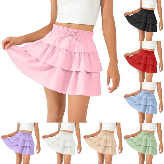 FchengtaiS Girls Ruffle Tiered Mini Skirts Kids Elastic High Waist Tennis Golf Skorts Summer Casual Flowy Skirt