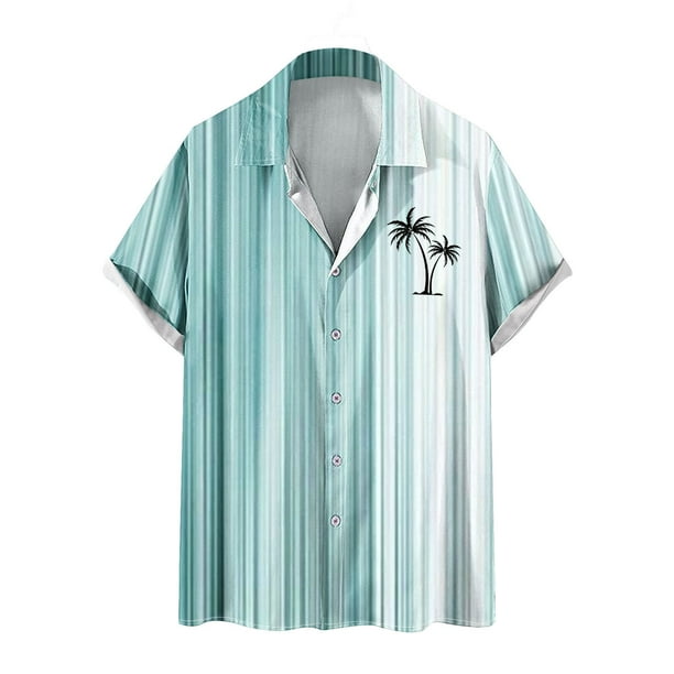 Mens Manga Corta Botón Abajo Camisas Botones Casuales Imprimir Blusa Turndown, 95% Poliéster 5% Camisa de Spandex para la Fiesta, Negocios Y Diario