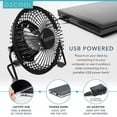 thumbnail image 2 of O2COOL 4" USB Powered Desk Fan with Adjustable 360° Tilt and Rubber Grip Feet - Black, 2 of 7