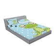 thumbnail image 2 of Ambesonne Cartoon Fitted Sheet & Pillow Sham Set, Frog Prince Polka Dots, Queen, Green Blue, 2 of 2