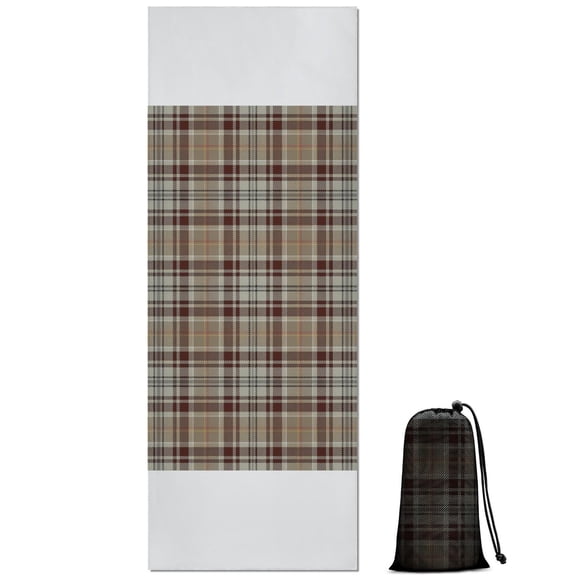 Brown Beige Plaid Checkered Pattern Hot Yoga Mat Towel Non Slip for Hot Yoga - Quick-Drying Yoga Mat Cover with 4 Corner Pockets with Travel Bag - Hot Yoga Towel Non Slip 70"x26"