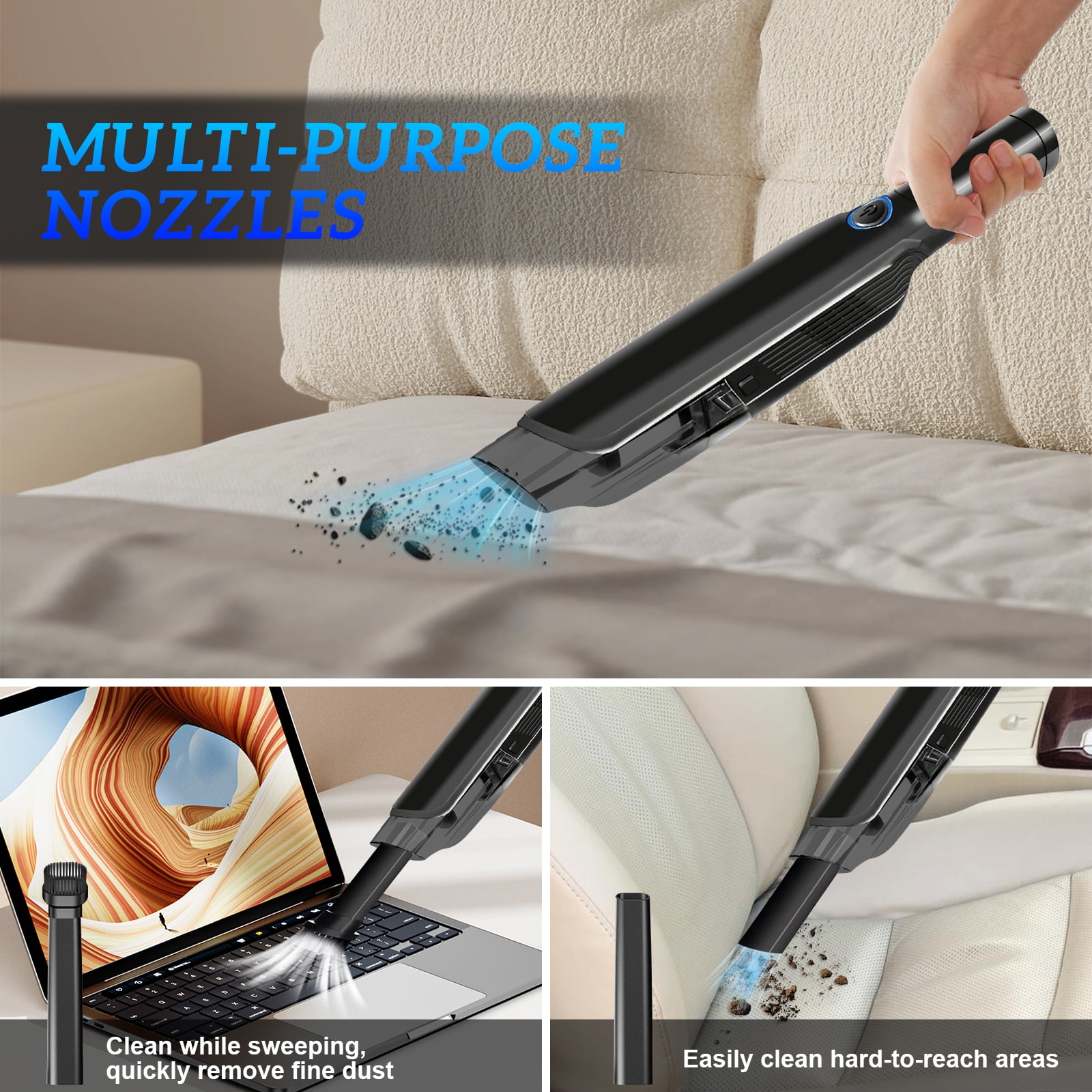 Pentantan Car Vacuum Cleaner, 12000PA Powerful Sutions Handheld Vacuum, 2 Speed Adjustable Vacuum for Car, Keyboard, Black