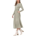 thumbnail image 4 of INSPIRE CHIC Ribbed Knitted Maxi Dress for Women's High Waist Pleated Front Long Sleeve A-Line Dresses XS Grey Khaki, 4 of 6