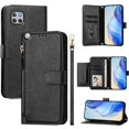 thumbnail image 5 of Funda para Motorola MOTO ONE 5G ACE 2021 con cremallera tipo cartera, tarjetero, marco de fotos, soporte y cordón, de piel sintética. Negro, 5 of 5