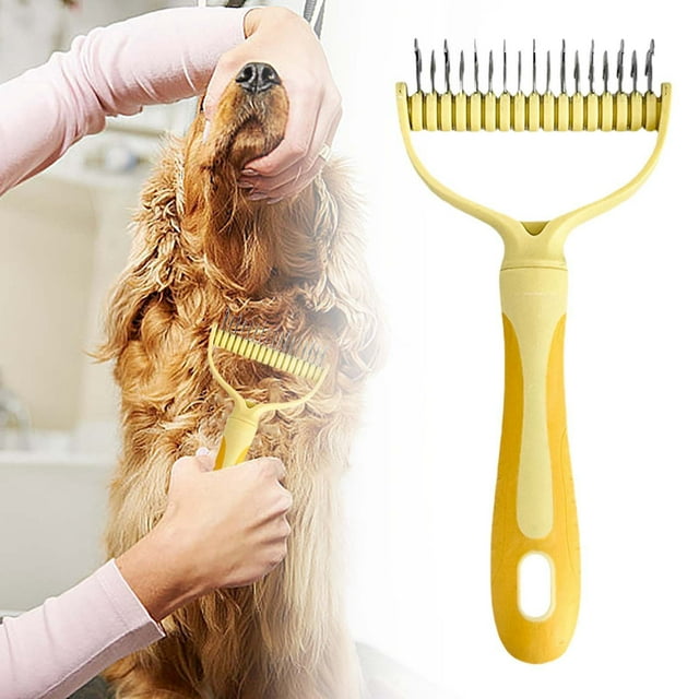 Double-Sided Pet Hair Comb - Stainless Steel, Detangling Design - Safe for Cats/Dogs, Prevents Scratching - for Coat Grooming & Shedding