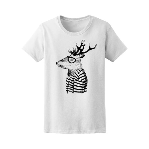 Cool Trendy Hipster Deer Sketch T-Shirt Women -Image by Shutterstock, Female Large