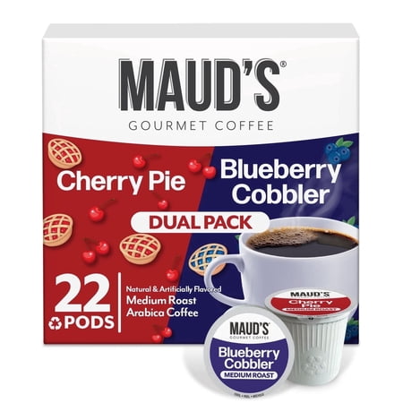 Maud's Cherry & Blueberry Flavored Coffee Pods, 22ct, Medium Roast Flavored Coffee in Single Serve Pods – 100% Arabica Beans, Compatible with Keurig K Cups Maker