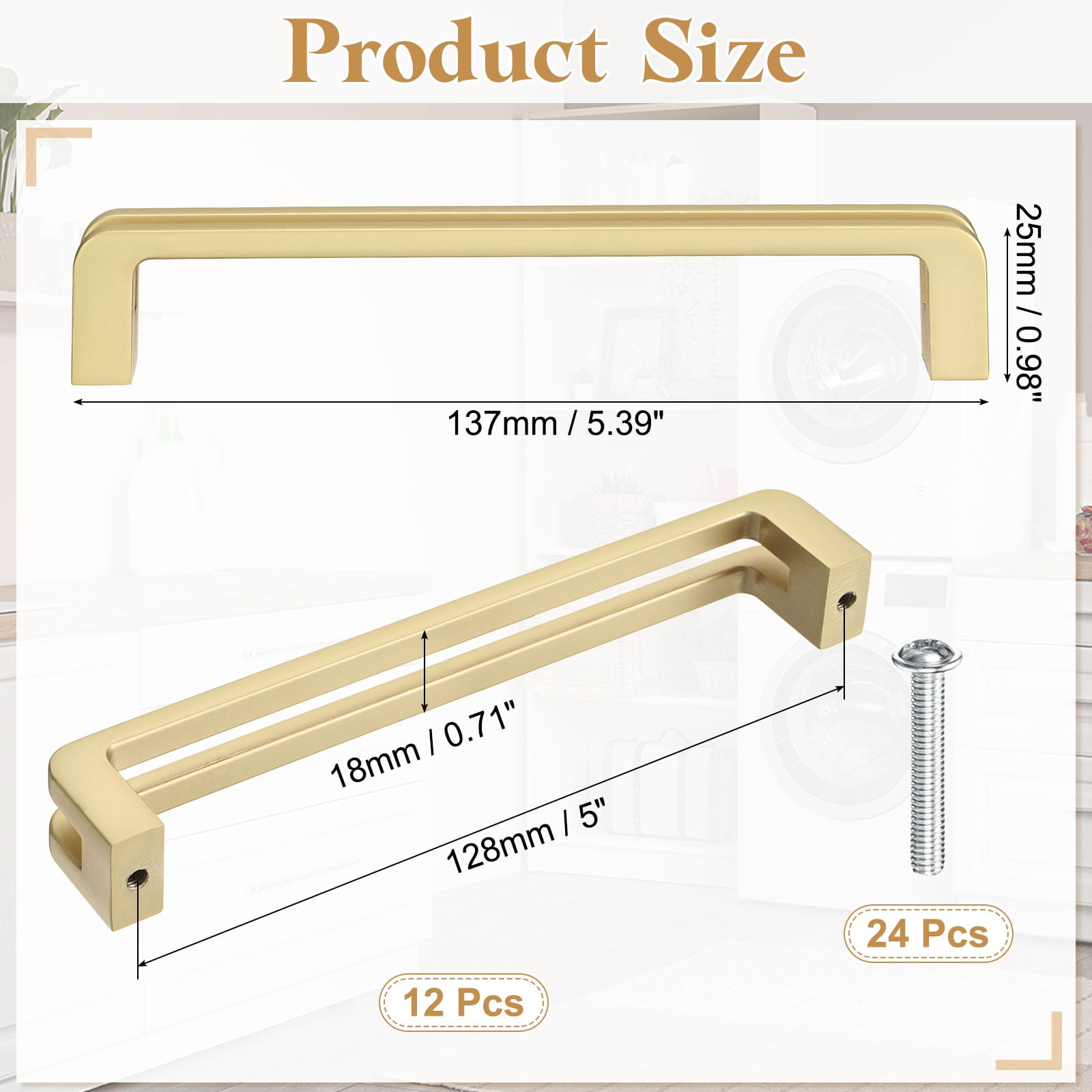 12Pack Kitchen Cabinet Handles 5"(128mm) Hole Center Pulls, Gold