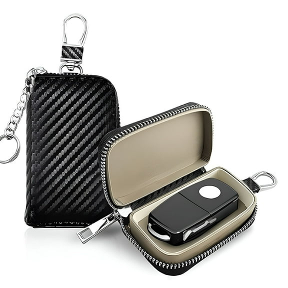 GJX Anti-Theft Key Fob Protector, Faraday Bags for Car Key Fob with Carbon Fiber Textured Leather, Waterproof and RFID Blocking, Universal Case for Most Vehicles