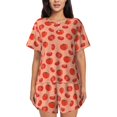 thumbnail image 1 of Balery Tomato Conjunto de Pijama para Mujer con Estampado, Dos Piezas de Manga Corta y Shorts, Ropa de Dormir Suave con Cuello Redondo y Bolsillos-Medium, 1 of 6