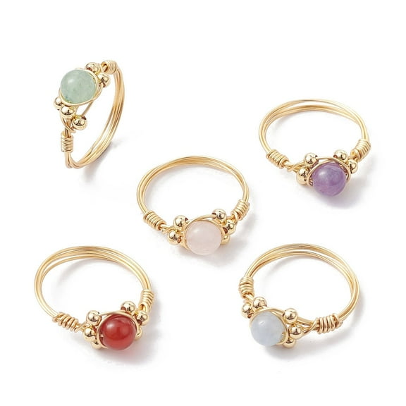 20 pc Copper Wire Wrapped Natural Gemstone Finger Ring for Women Golden 1.5~8mm Inner Diameter: 18mm