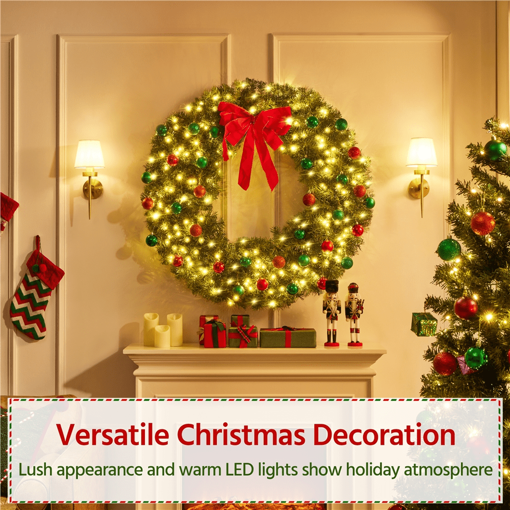 Alden Design 48in Artificial Christmas Wreath with 200 LED Lights, Green