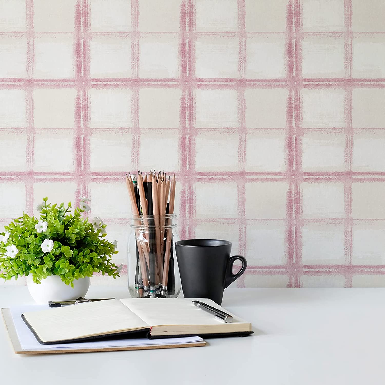 Buffalo Check Contact Paper Pink Wallpaper Self Adhesive Peel and Stick
