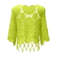thumbnail image 6 of Crochet Tops for Women Summer Lightweight Hollow Out Beach Cover Up Solid Color Swimsuit Coverup 3/4 Sleeve Boho Fringe Trim Vacation Sun Shirts, 6 of 6