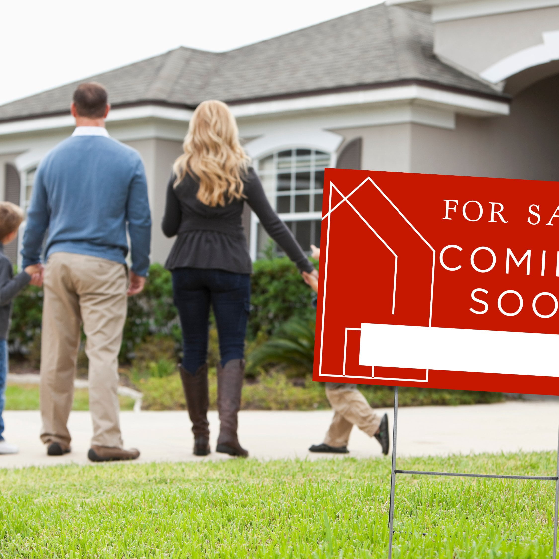 Coming Soon Real Estate Sign for Home  12 x 18 Yard Sign with H Frame Stake Home Double Sided Open House Realtor For Sale by Owner Classy Red White Minimalist Modern