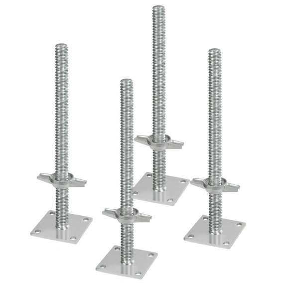 KFFKFF 4-Set Adjustable Scaffold Jacks, 18.2 Inch Variable Height & 3307lbs/1500kg Combined Weight Limit, Robust Carbon Steel Stabilizing Jacks for Baker-Type Scaffolding Gear, Silver