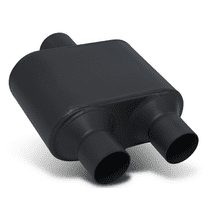 Magshion Black 2.5" Inlet 2.25" Outlet Stainless Steel Dual Chambered Exhaust Muffler Straight-Through Round Tip