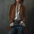 thumbnail image 2 of Women's Retro Velvet Long Jacket Velvet Patchwork Printed Edge Long Sleeved Casual Jacket, 2 of 5