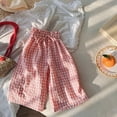 thumbnail image 6 of Zanarzt Linen Toddler Pants Girls Gingham Pants Kids Casual High Waist Plaid Trousers with Pockets 10-11 Years,Pink, 6 of 8