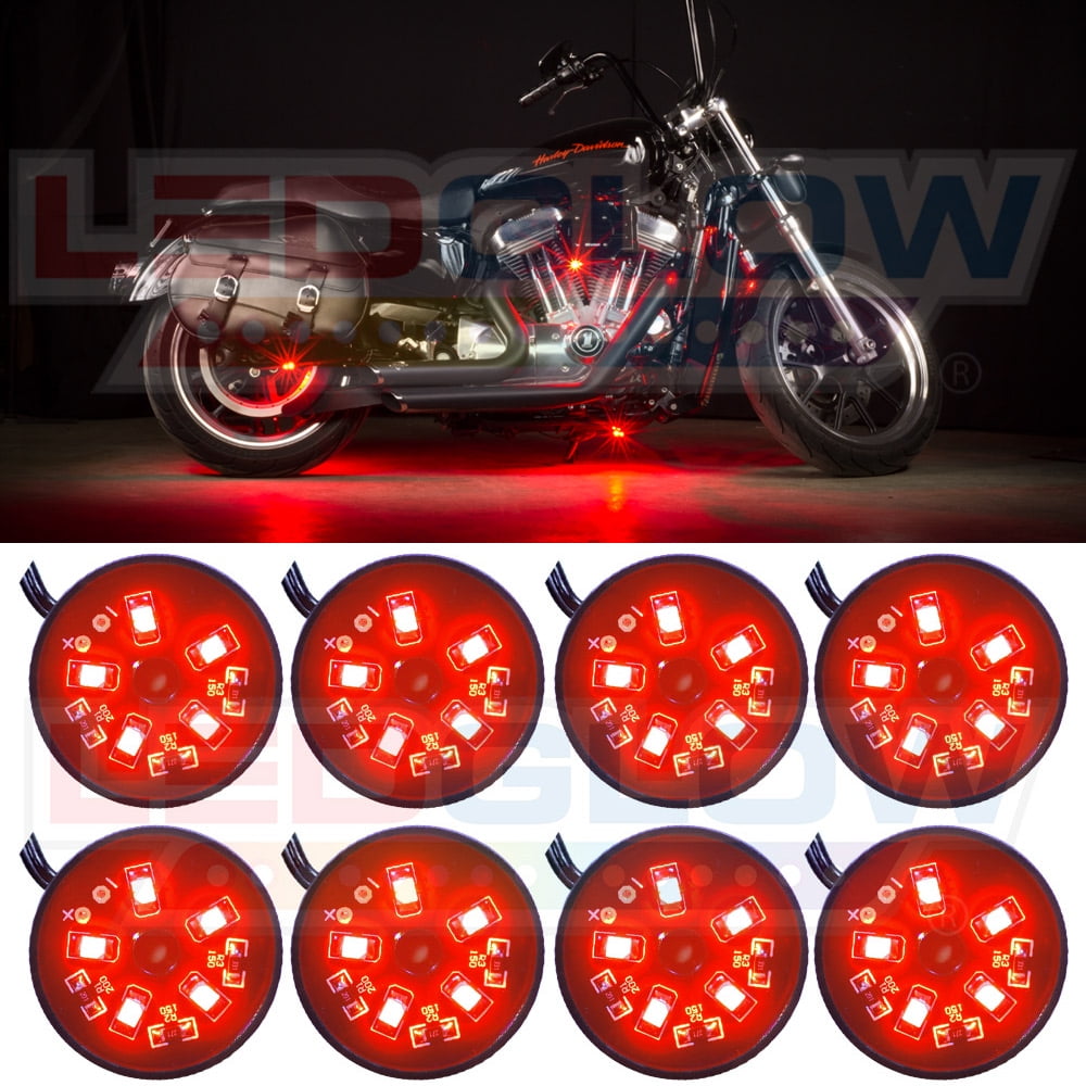 LEDGlow 8pc Red LED Pod Motorcycle Lighting Kit