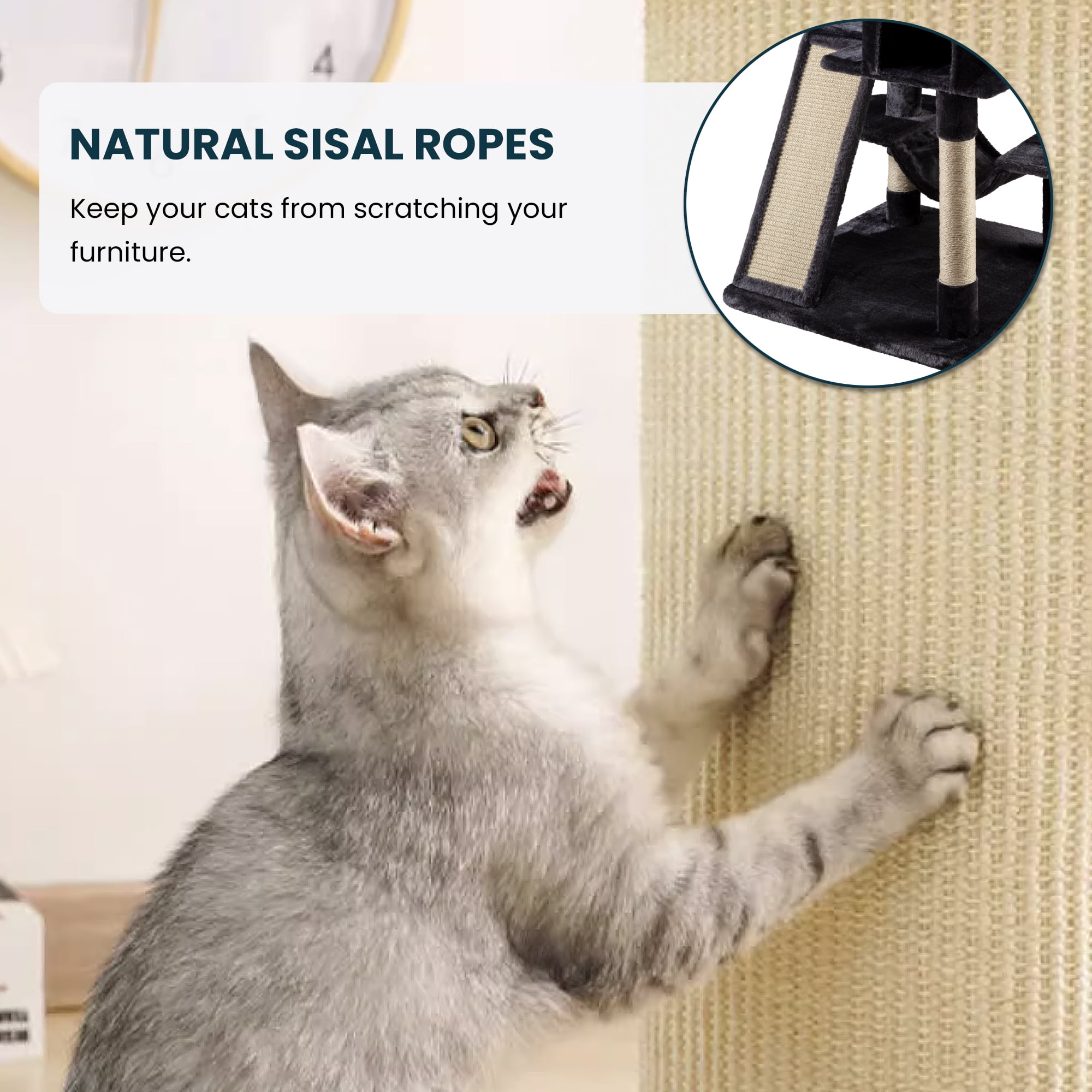 Merrland 65.7 " Large Cat Tree Tower Condo for Cats with 2 Scratching Ramps, Hammock & Scratching Posts, Dark Blue