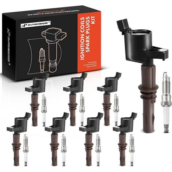 A-Premium Ignition Coils and Spark Plugs Kits Compatible with Ford F-150, F-250/F350 Super Duty, Explorer, Mustang, Expedition & Lincoln Navigator & Mercury Mountaineer, 4.6L 5.4L 8-PC Set