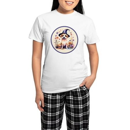 CafePress - Halloween Witch Puppy Dog Pajamas - Women s Short Sleeve Print T-Shirt and Pants Light Cotton Pajama Set