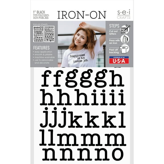 SEI 1 Inch Type Iron-on Heat Transfer Poly Letters, Black