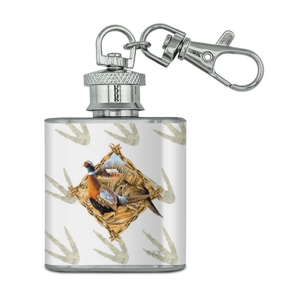 Pheasant Diamond Stainless Steel 1oz Mini Flask Key Chain