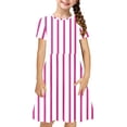 thumbnail image 2 of Odeerbi Niñas de Verano Vestido de Línea A Rayas Vestido de Columpio Vestido Elástico de Manga Corta Para Niños, 2 of 7