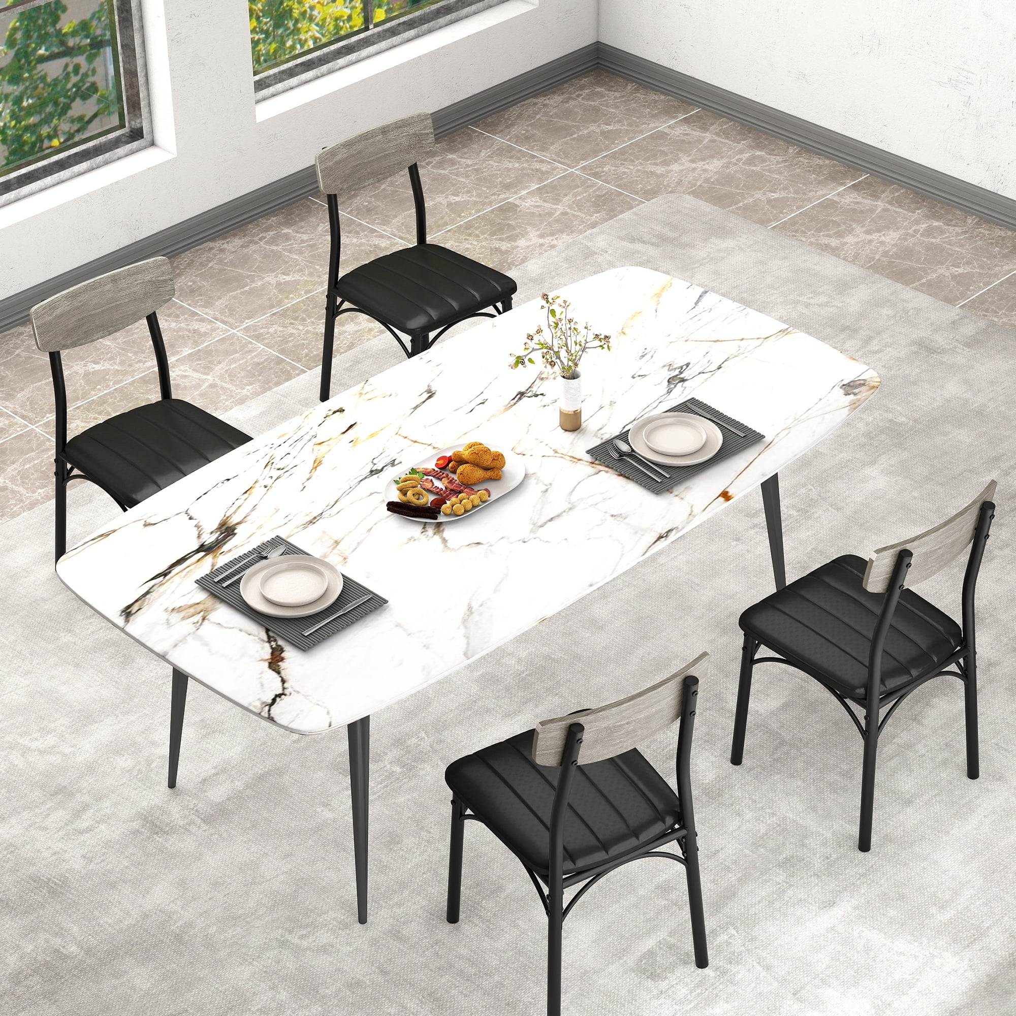 Hijob Dining Chairs Set of 4, Mid-Century Modern Upholstered PU Dining Room Chair, Metal Legs for Kitchen Dining Chairs, Gray