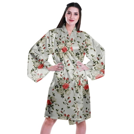 

Moomaya Printed Womens Kimono Sleeve Robes Satin Silk Getting Ready Bridal Robe Coverup