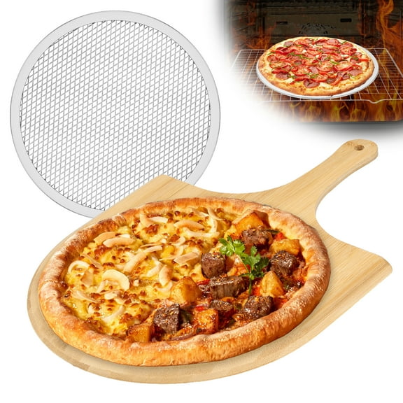 Ikoopy Pizza Peel and Screen Set Bamboo Pizza Paddle with Handle Lightweight Pizza Board Smooth Pizza Spatula Paddle Multipurpose Pizza Cutting Board for Transferring and Serving