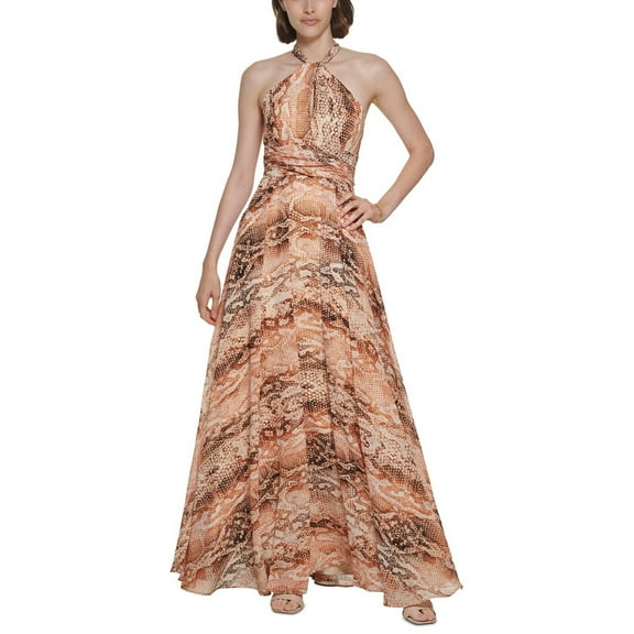 Calvin Klein Women's Snake-Print Halter Gown Dress