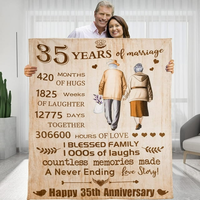 LHSHID 35 Years 35th Anniversary Throw Blanket Gifts Gift for 35th Wedding Anniversary Valentine Gifts for Her Him Wife Husband Mom Dad Grandpa Grandma 40"x50"