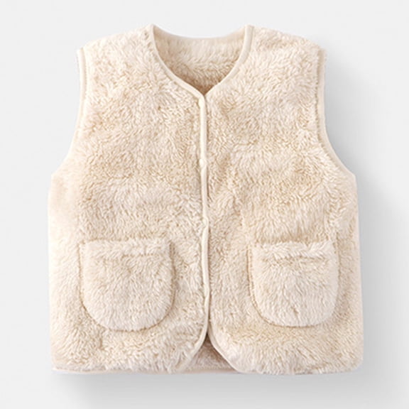 Boys T Shirts Cozy Plush Solid Print Crewneck Sleeveless Buttoned Vest Top for Winter Wear Boys' Tops Tees Shirts Beige 3 Years-4 Years