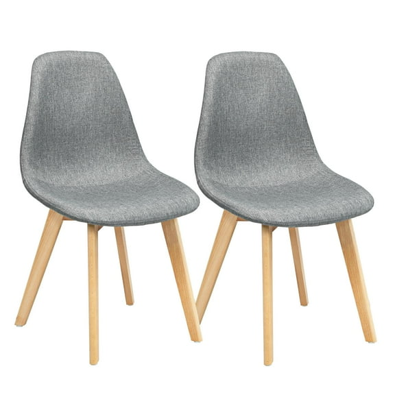 Fabric Dining Chairs Set of 2, Mid Century Modern Accent Chairs w/Beech Wood Legs & Upholstered Seat, Side Chairs for Dining Room Living Room Bedroom Kitchen Lounge Reception