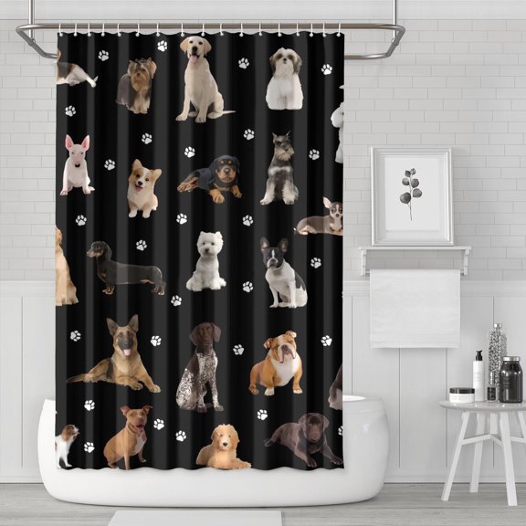 Dog Breeds Shower Curtain 72"x72" ,Bathroom Decorative Shower Curtains Set with 12 Hooks,Modern Waterproof Washable Shower Curtain