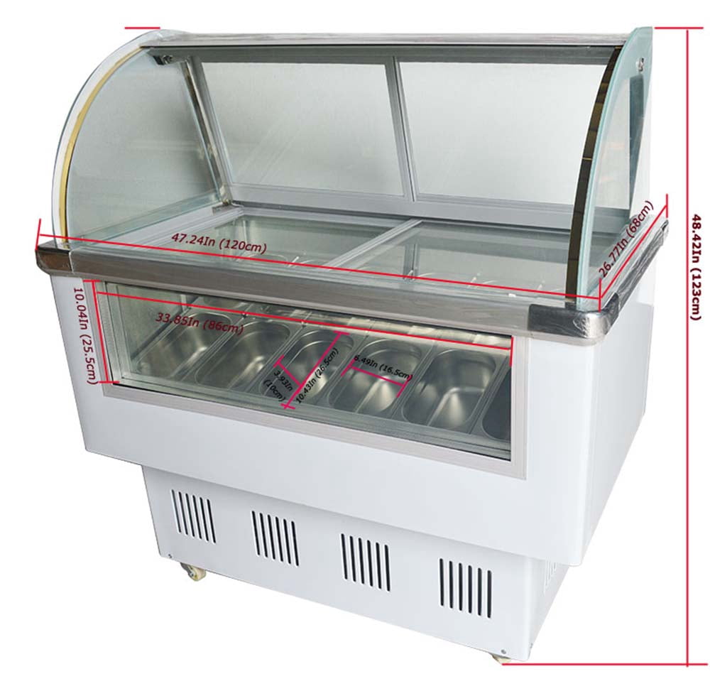 INTBUYING Commercial 12 Pan Hard Ice Cream Showcase Gelato Dipping Cabinet Freezer Display Case