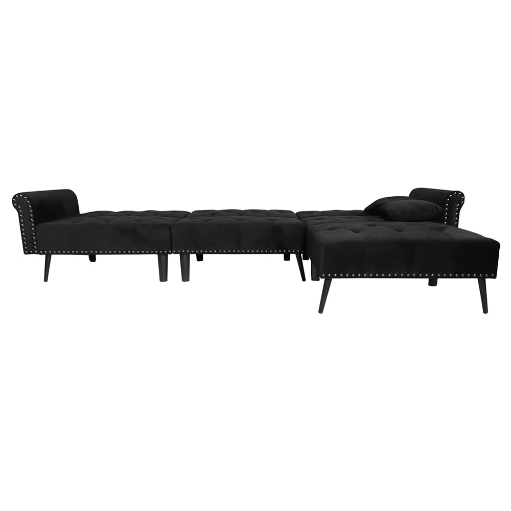 Kepooman Modern Mid Century L Shaped Sectional Sofa Couch, Upholstered Sofa Bed with Reversible Chaise, Adjustable Back, Black Kepooman Modern Mid Century L Shaped Sectional Sofa Couch, Upholstered Sofa Bed with Reversible Chaise, Adjustable Back, Black