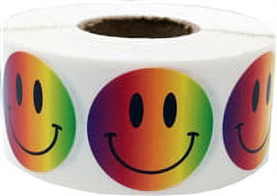 Autocollants Points Visage Heureux Arc-en-Ciel / Rond 1 Pouces Pouce / Lot de 500