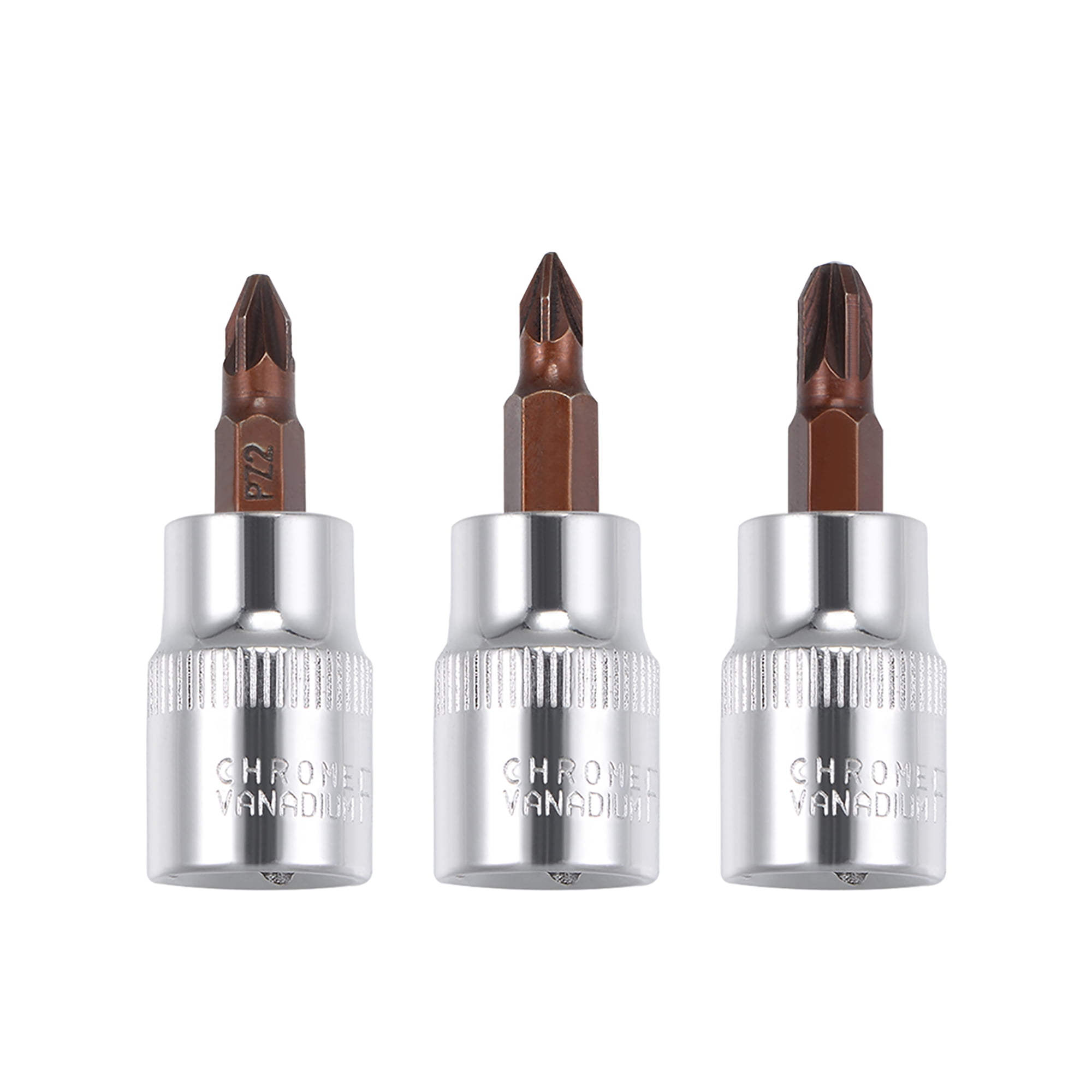 3/8Inch Drive Bit Socket Set PZ1 PZ2 PZ3 S2 Steel 48mm Length 3pcs