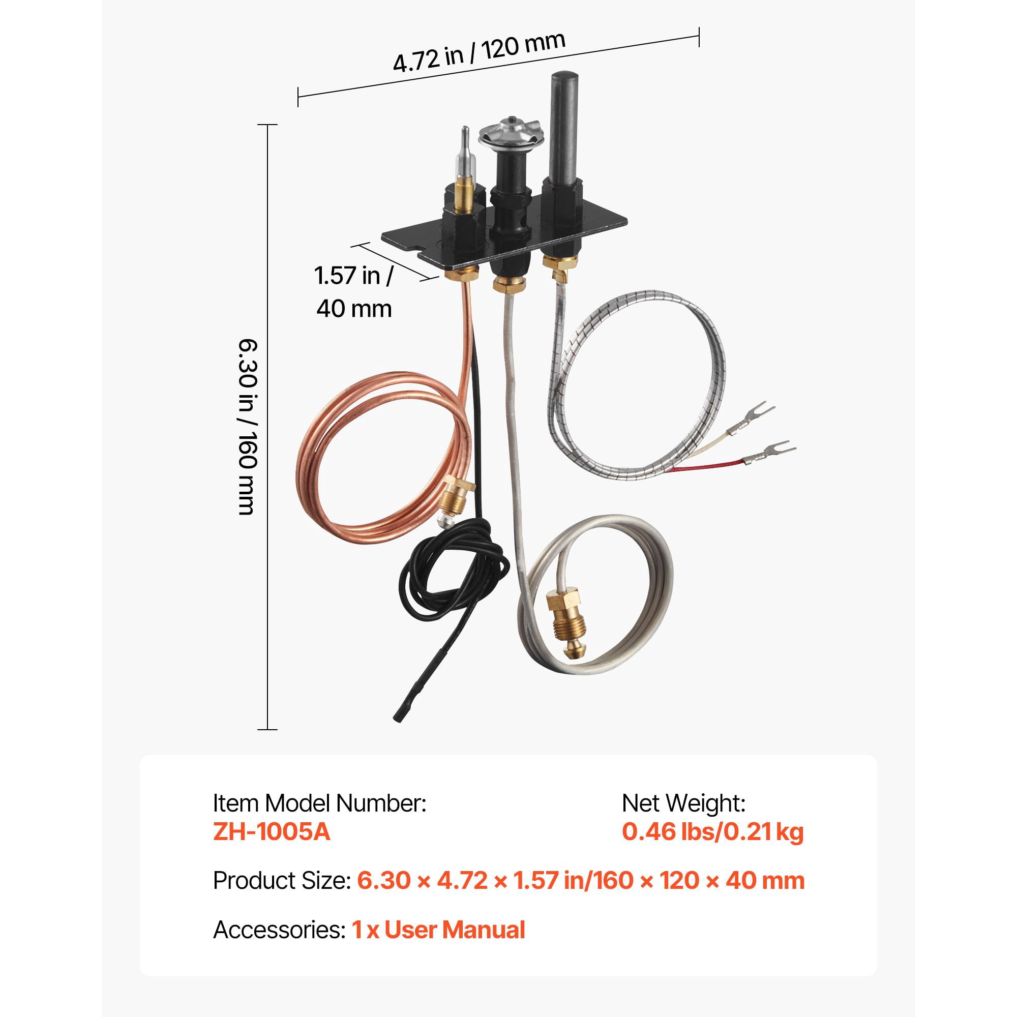 Natural Gas Fireplace Pilot Assembly, 24in Pilot Tube 16in Igniter 22in Thermocouple 20in Thermopile, Heat-Resistant OEM Replacement for Gas Fireplace