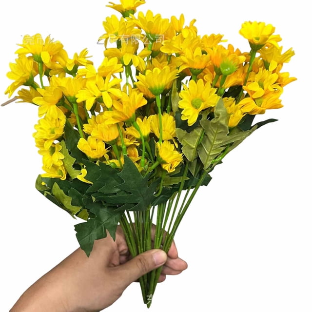 Yuarrent Crisantemos realistas para decoración de exteriores, ramo de crisantemos artificiales de plástico resistente al agua y para Flores artificiales amarillo