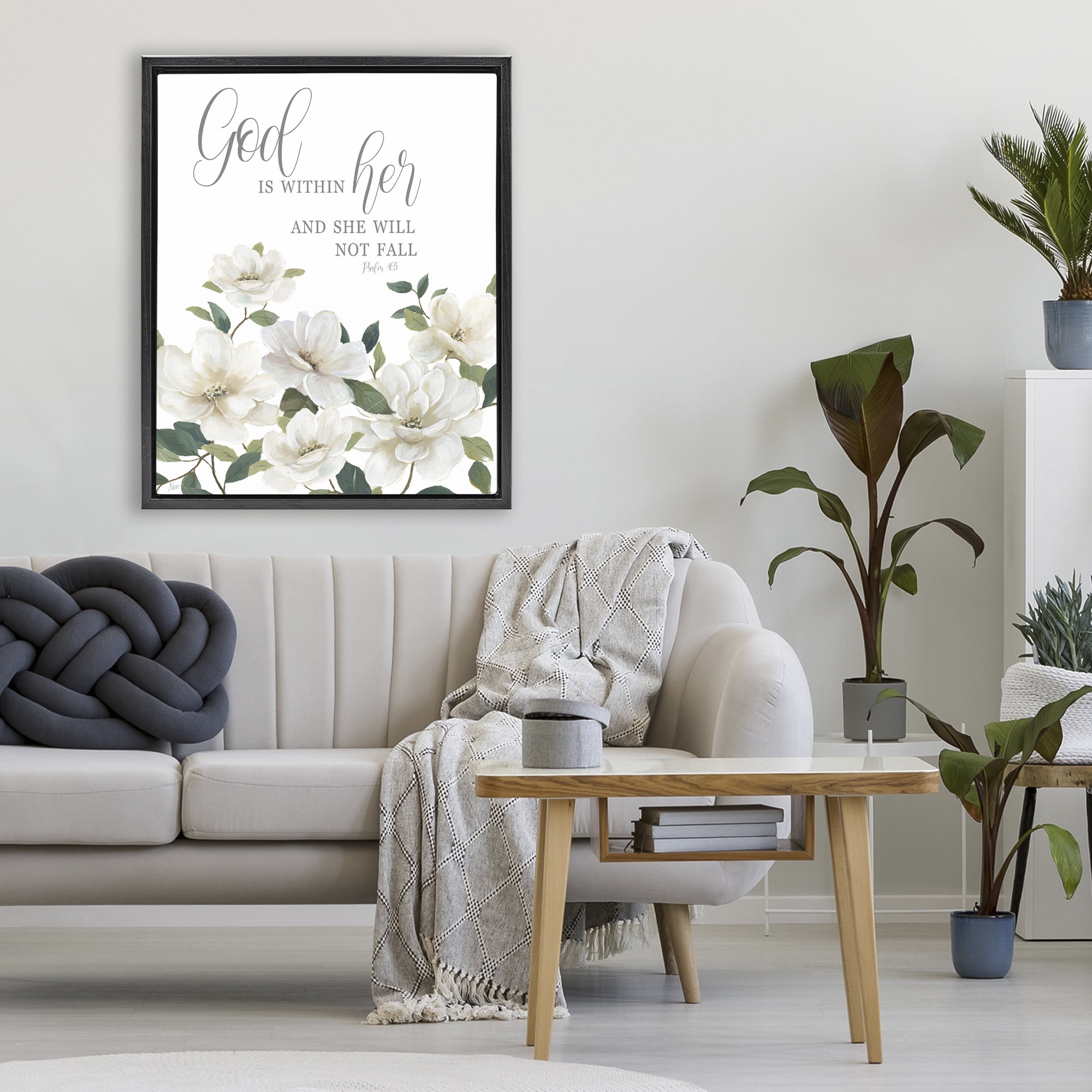 Stupell Industries God Is Within Her Black Framed Floater Canvas Wall Art, design by Nan